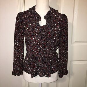 Madewell Silk Star Print Peplum Wrap Top